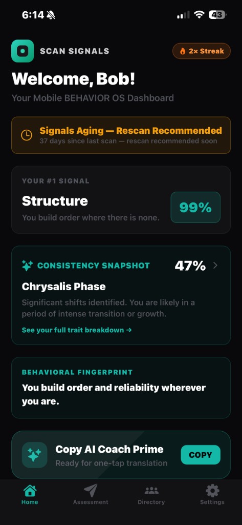 Scan Signals Mobile Dashboard Welcome Screen